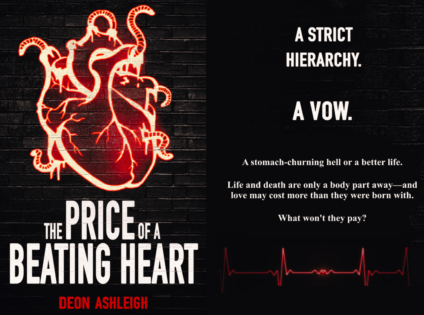 "I put my hand to mychest, wishing to quietmy heartbeat as Iwatch it crawl by.Lurk along the smoothconcrete.Red eyes scanning usfrom the driver's seat."The price of a beating heart by deon ashleigh